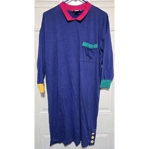 Tzzz Vintage Sleeping Night Gown‎ Shirt 90s Womens One Size Blue Green Yellow